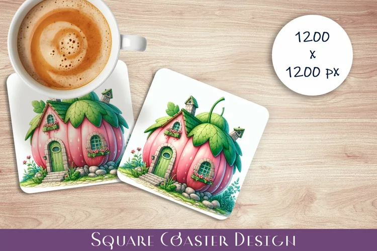 Fruit house Coaster Design, fantasy apple Sublimation