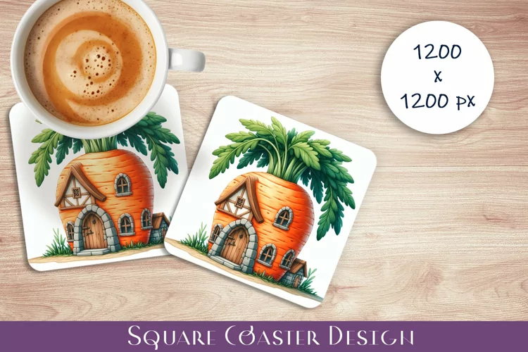 Fruit house Coaster Design, fantasy carrot Sublimation