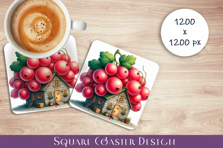 Fruit house Coaster Design, fantasy Red Ribes Sublimation