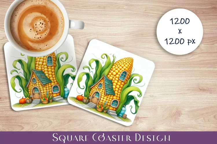 Fruit house Coaster Design, fantasy corn Sublimation