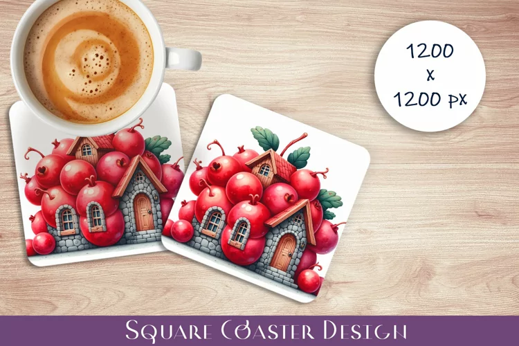 Fruit house Coaster Design, fantasy Red Ribes Sublimation