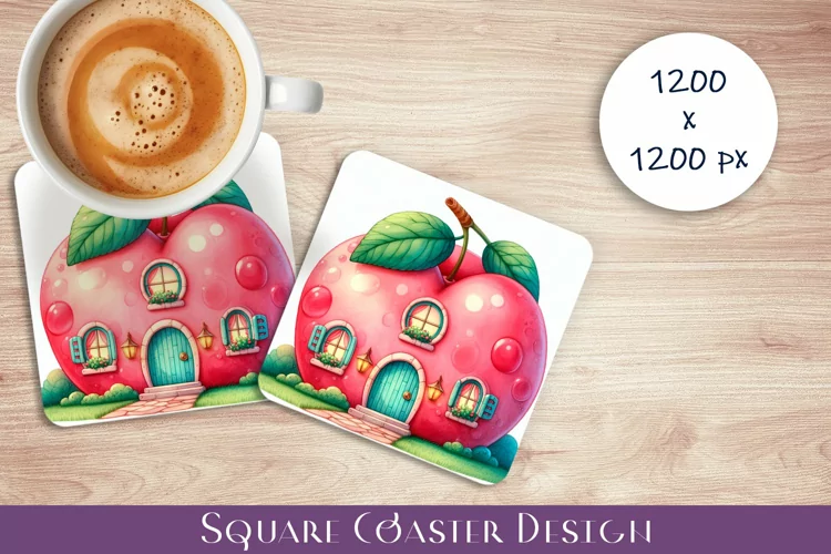 Fruit house Coaster Design, fantasy apple Sublimation