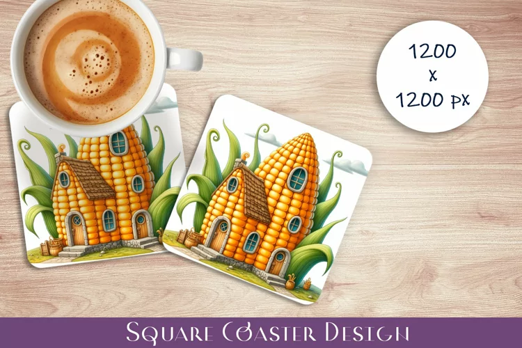 Fruit house Coaster Design, fantasy corn Sublimation