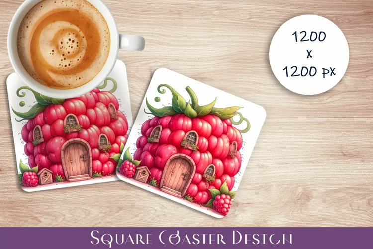 Fruit house Coaster Design, fantasy raspberries Sublimation