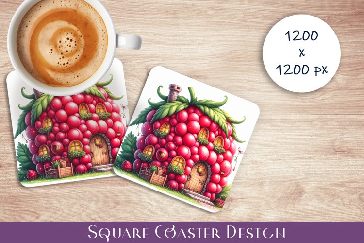 Fruit house Coaster Design, fantasy raspberries Sublimation