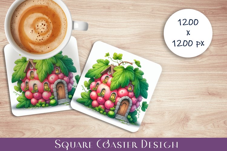 Fruit house Coaster Design, fantasy Red Ribes Sublimation