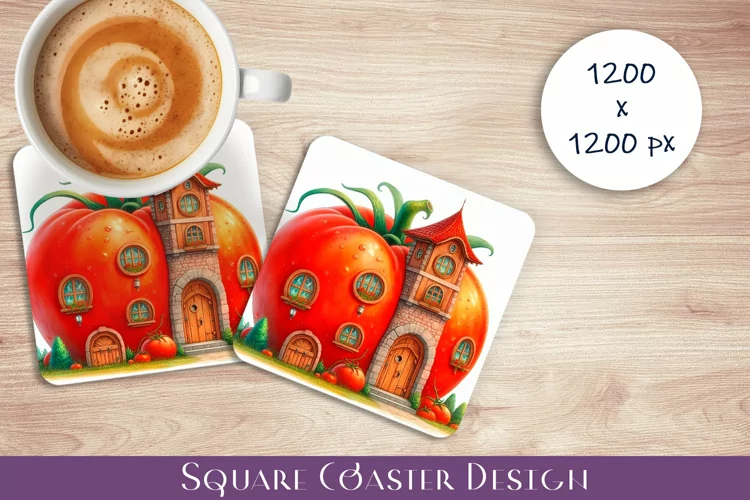 Garden house Coaster Design, fantasy tomato Sublimation