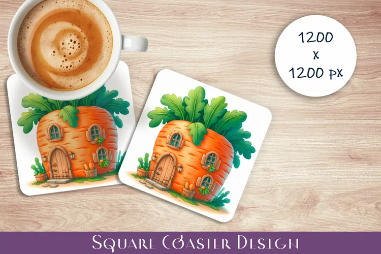 Fruit house Coaster Design, fantasy carrot Sublimation
