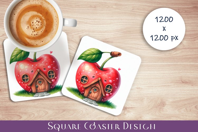Fruit house Coaster Design, fantasy apple Sublimation