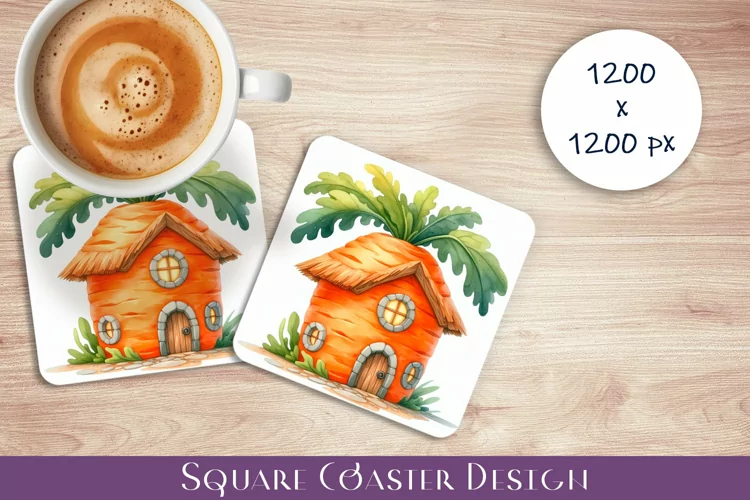 Fruit house Coaster Design, fantasy carrot Sublimation