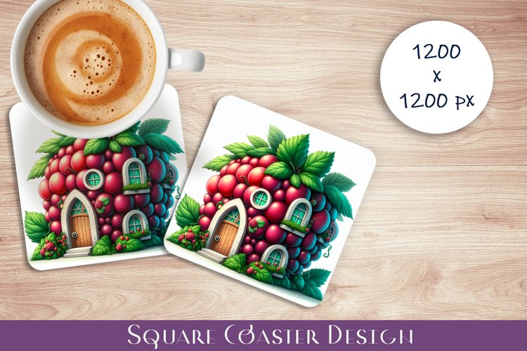 Fruit house Coaster Design, fantasy raspberries Sublimation example image 1