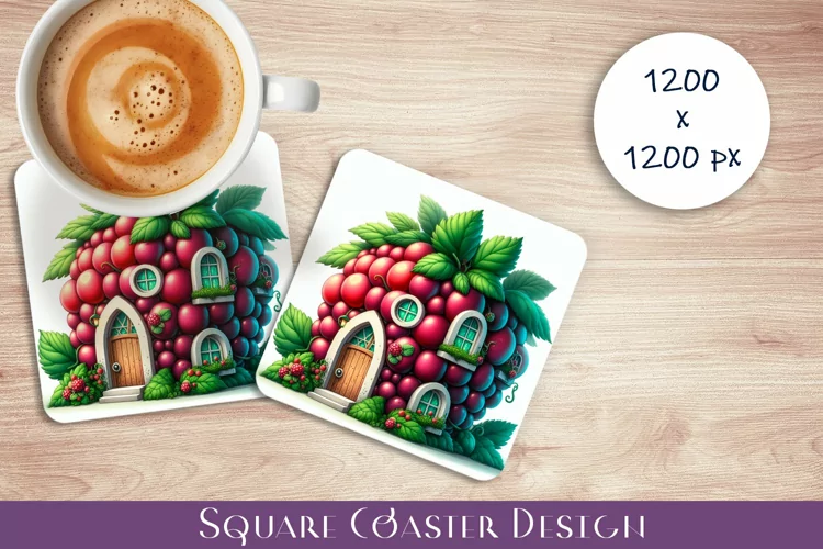 Fruit house Coaster Design, fantasy raspberries Sublimation