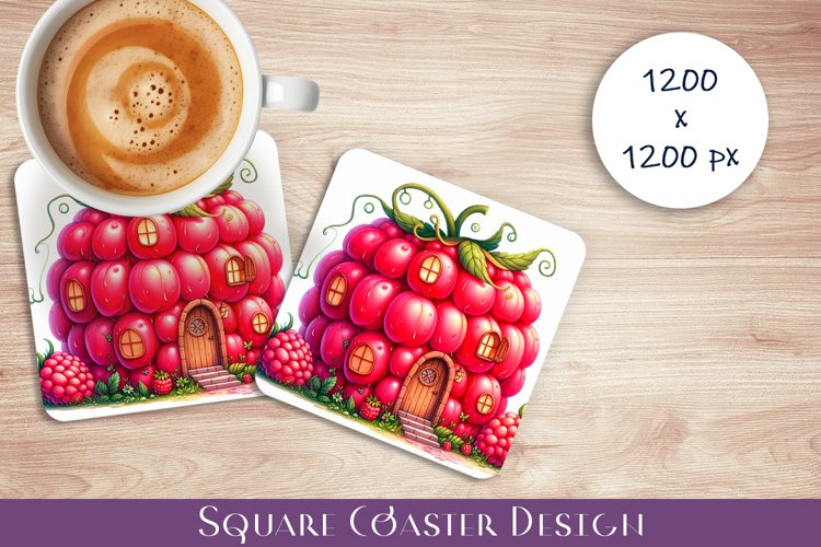 Fruit house Coaster Design, fantasy raspberries Sublimation