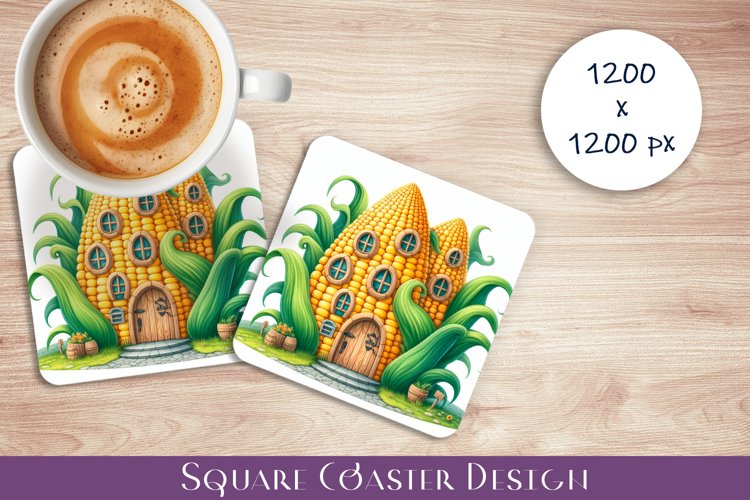 Fruit house Coaster Design, fantasy corn Sublimation example image 1