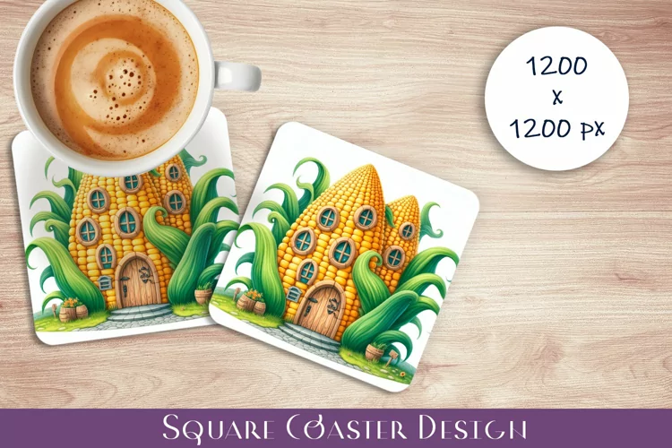 Fruit house Coaster Design, fantasy corn Sublimation