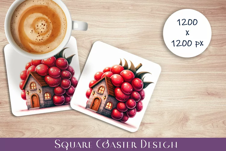 Fruit house Coaster Design, fantasy raspberries Sublimation