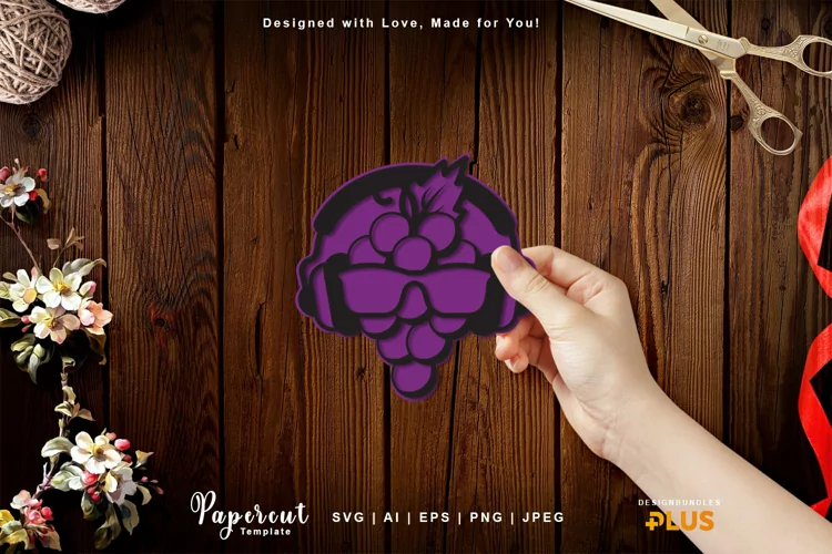 Cool Grape Wearing Headphone Papercut
