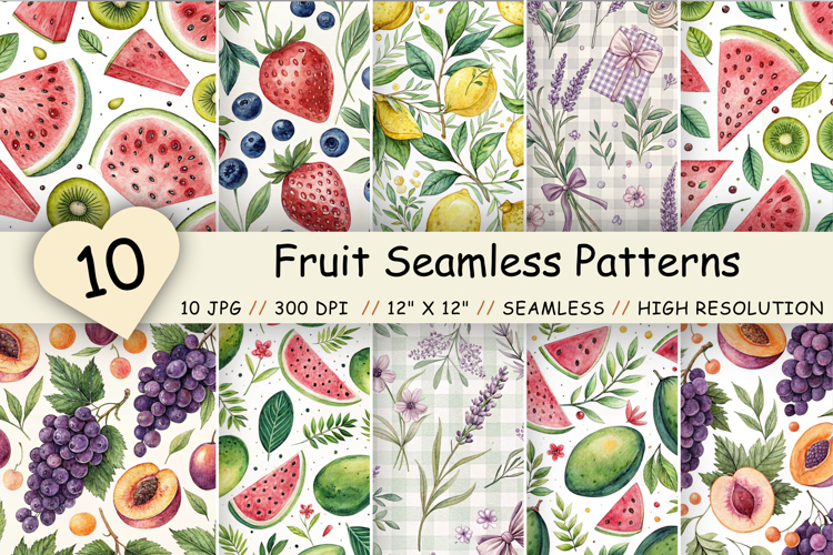 Fruit Seamless Patterns Digital Paper, Seamless Watercolor