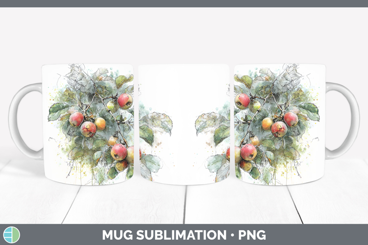 Apples Fruit Sketch Mug Wrap Sublimation Design