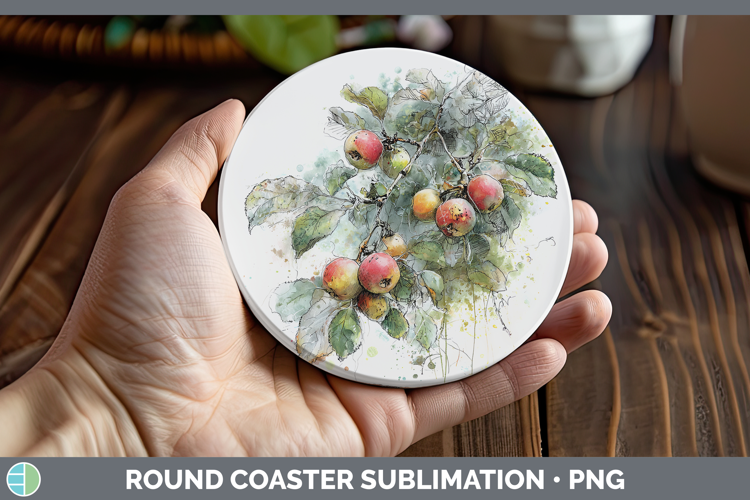 Apples Fruit Sketch Round Coaster Sublimation Design