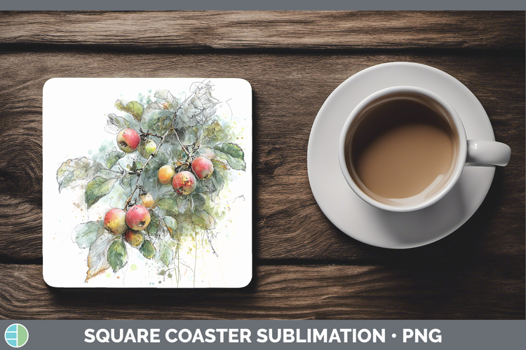 Apples Fruit Sketch Square Coaster Sublimation Design