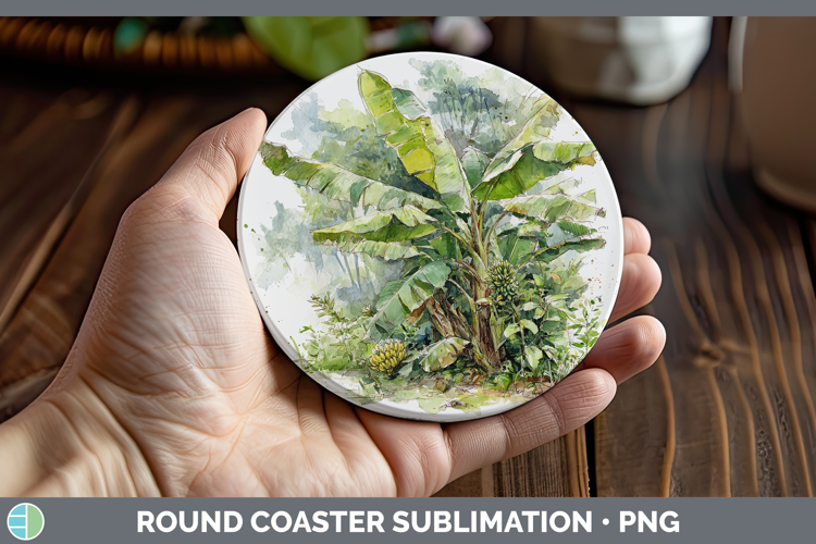 Banana Fruit Sketch Round Coaster Sublimation Design