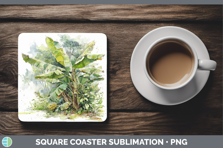 Banana Fruit Sketch Square Coaster Sublimation Design