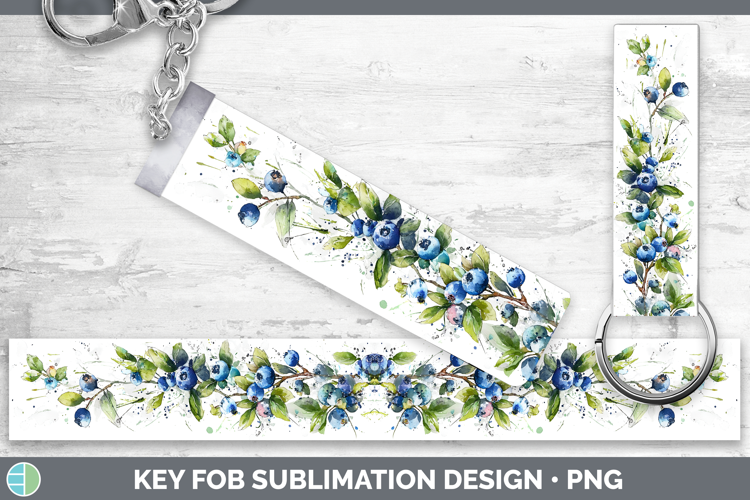 Blueberries Fruit Sketch Key Fob Sublimation Design