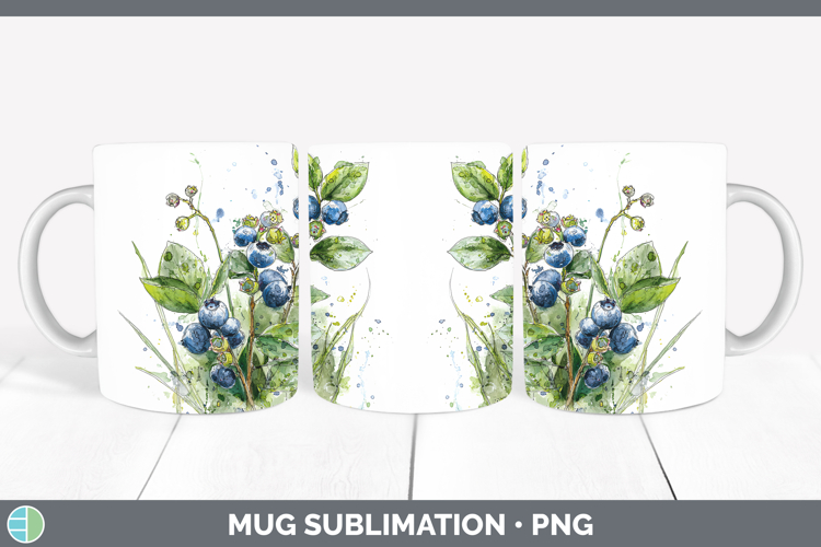 Blueberries Fruit Sketch Mug Wrap Sublimation Design