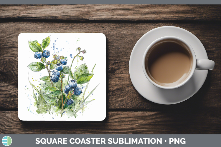 Blueberries Fruit Sketch Square Coaster Sublimation Design