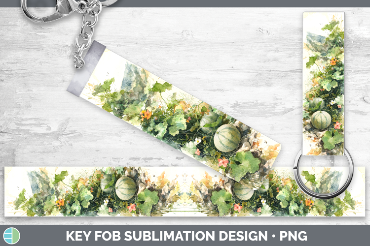 Cantaloupe Fruit Sketch Key Fob Sublimation Design