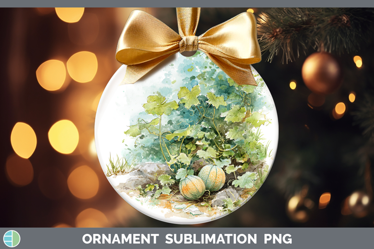 Cantaloupe Fruit Sketch Ornament Sublimation Design