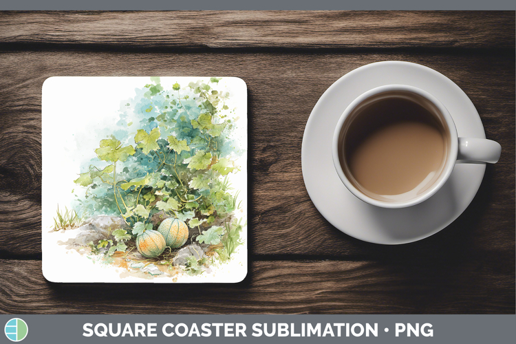 Cantaloupe Fruit Sketch Square Coaster Sublimation Design