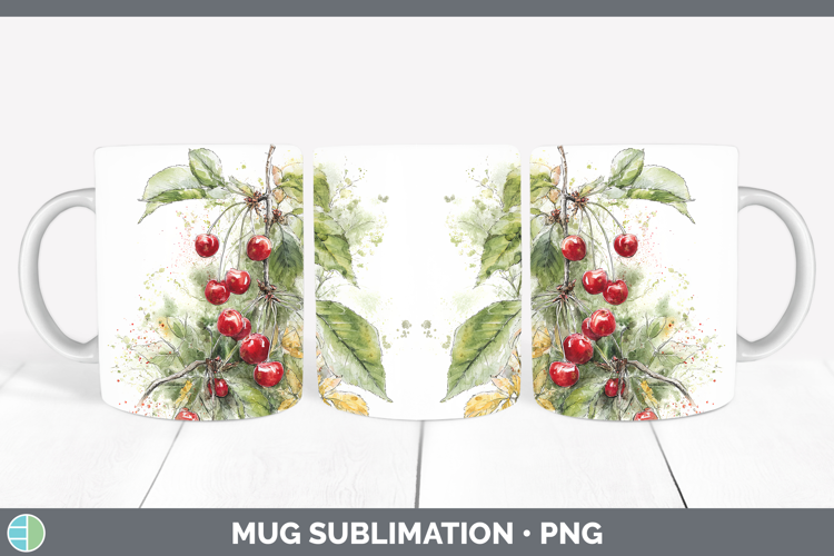 Cherry Fruit Sketch Mug Wrap Sublimation Design