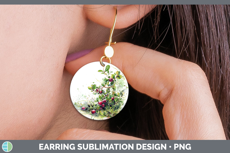 Cranberries Fruit Sketch Round Earrings Sublimation Design