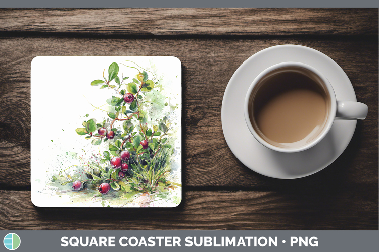 Cranberries Fruit Sketch Square Coaster Sublimation Design