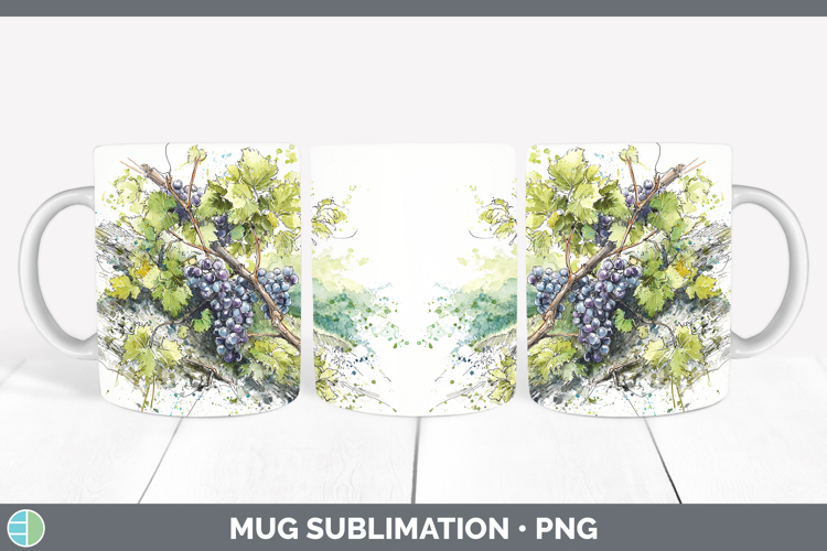 Grapes Fruit Sketch Mug Wrap Sublimation Design