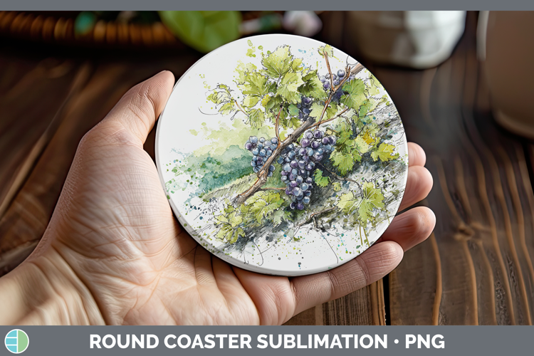 Grapes Fruit Sketch Round Coaster Sublimation Design