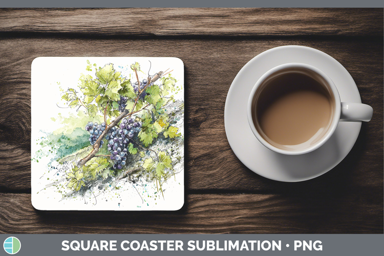 Grapes Fruit Sketch Square Coaster Sublimation Design
