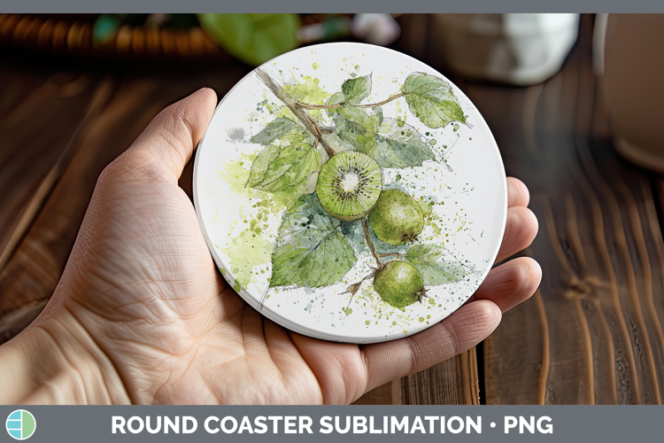 Kiwi Fruit Sketch Round Coaster Sublimation Design
