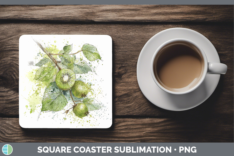 Kiwi Fruit Sketch Square Coaster Sublimation Design