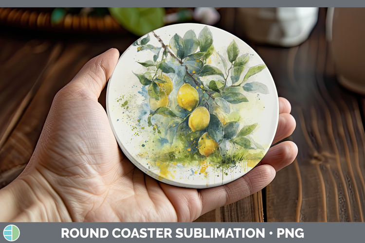 Lemon Fruit Sketch Round Coaster Sublimation Design