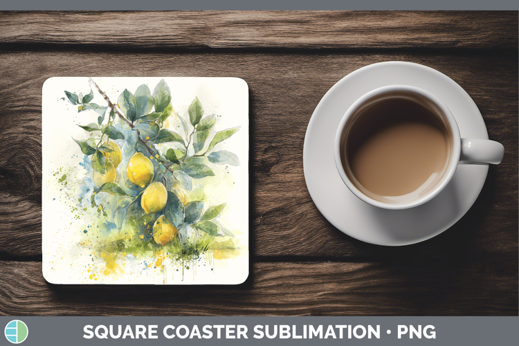 Lemon Fruit Sketch Square Coaster Sublimation Design