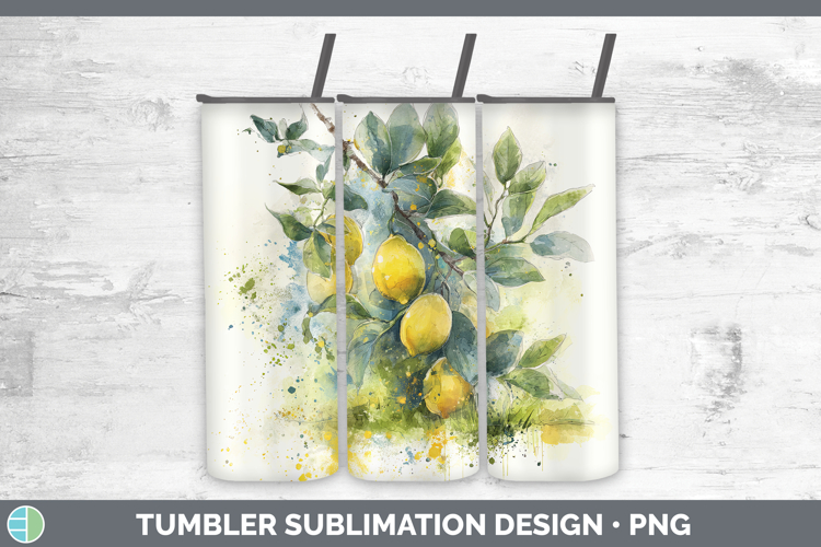 Lemon Fruit Sketch Tumbler Sublimation Design