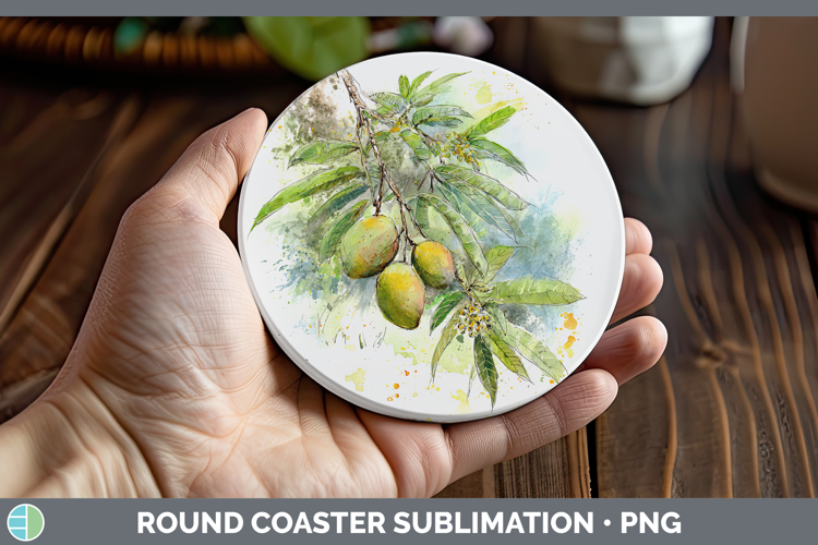 Mango Fruit Sketch Round Coaster Sublimation Design
