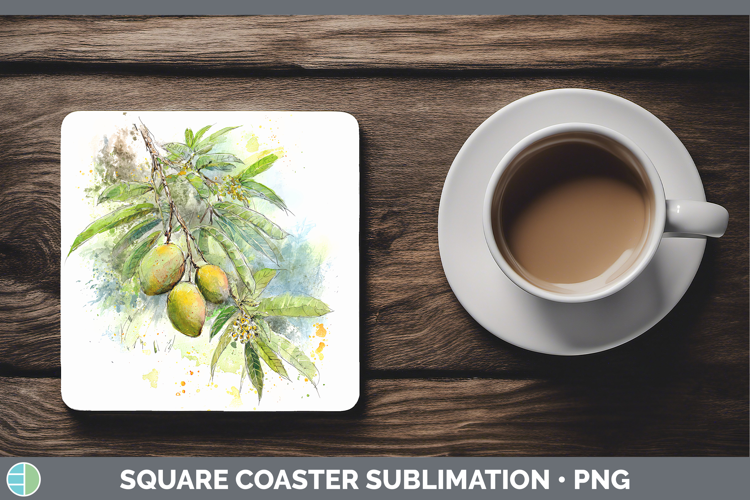 Mango Fruit Sketch Square Coaster Sublimation Design