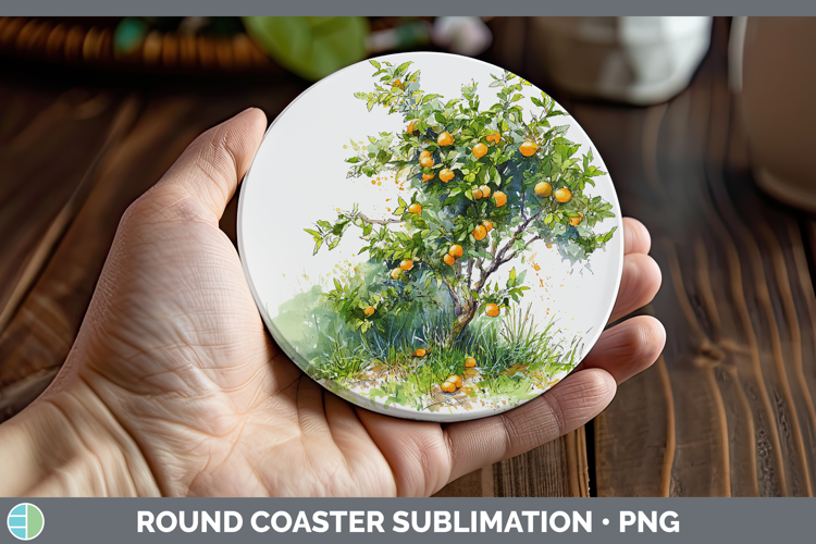 Orange Fruit Sketch Round Coaster Sublimation Design