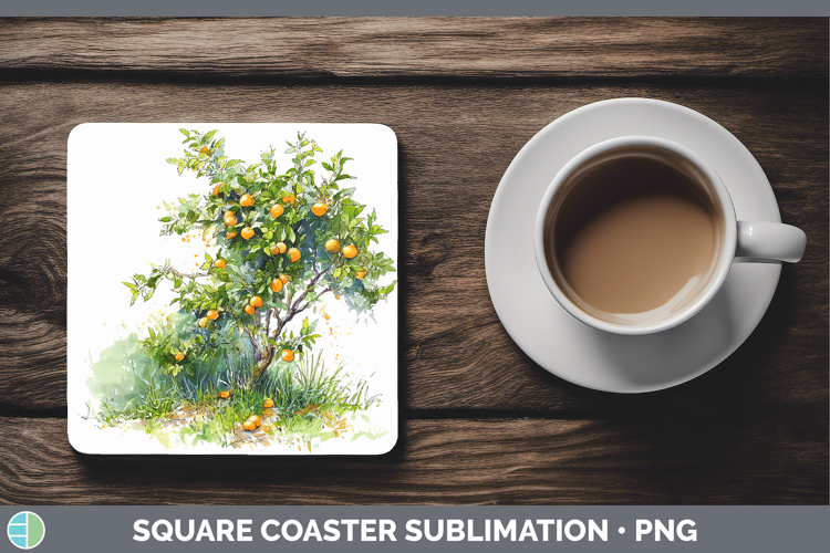 Orange Fruit Sketch Square Coaster Sublimation Design