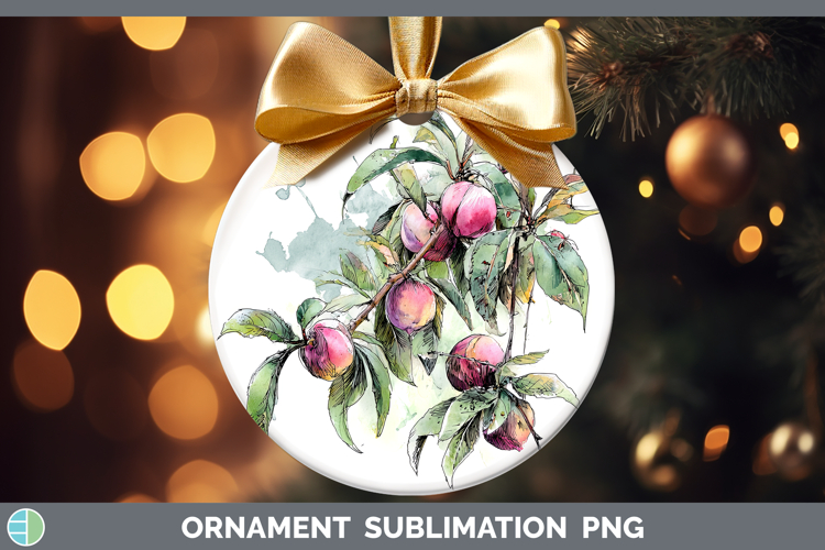Peach Fruit Sketch Ornament Sublimation Design