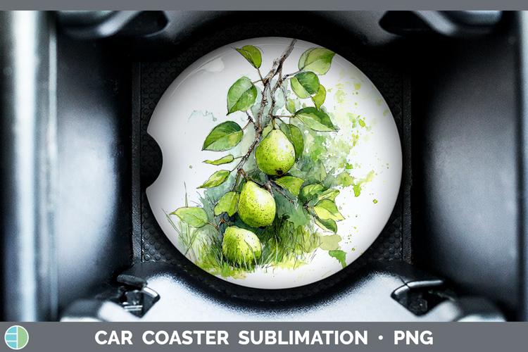Pear Fruit Sketch Car Coaster Sublimation Design